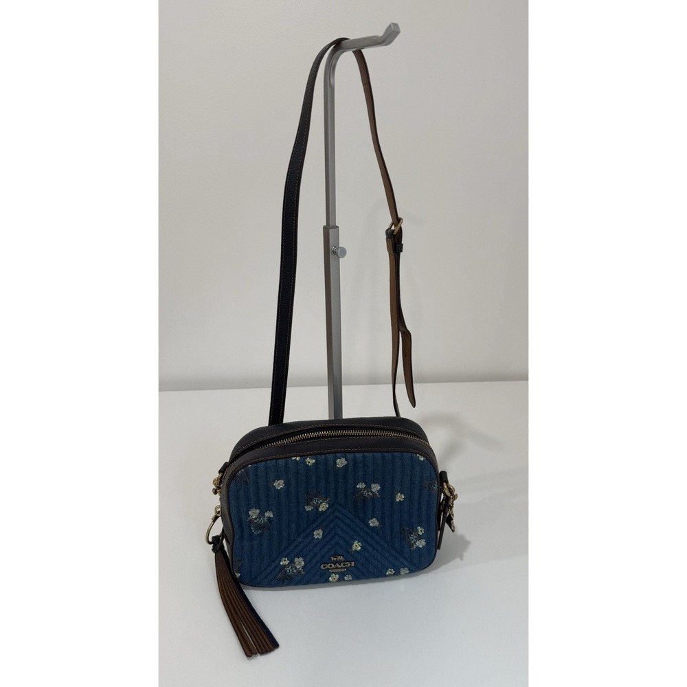 NWOT COACH Denim Quilted Floral Bow Camera Crossbody Bag